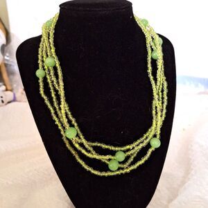 Green Cat's Eye Beaded Necklace Cottage Core Colorful Beachy Extra Long